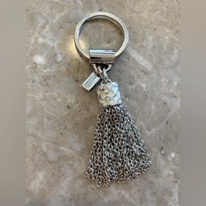Coach Silver Chrome Enamel Signature Tassel Bag Charm Keychain